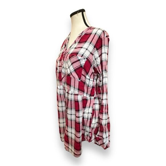 Women’s torrid 1 Beet Red Plaid Emma Babydoll Challis Button Front Tunic 14 16 - Picture 4 of 12